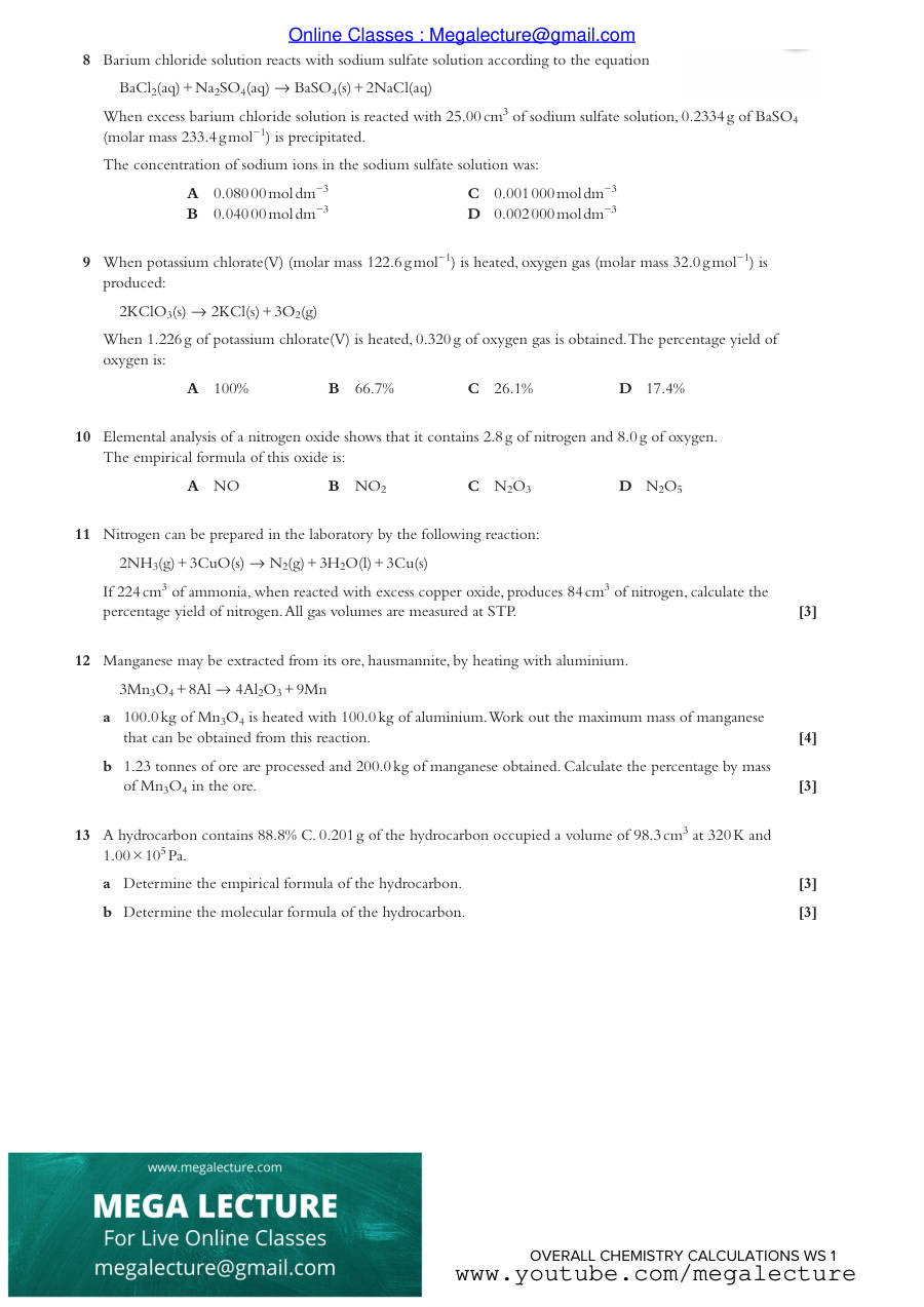 Page 2 of Overall Chem Calculations — Worksheet