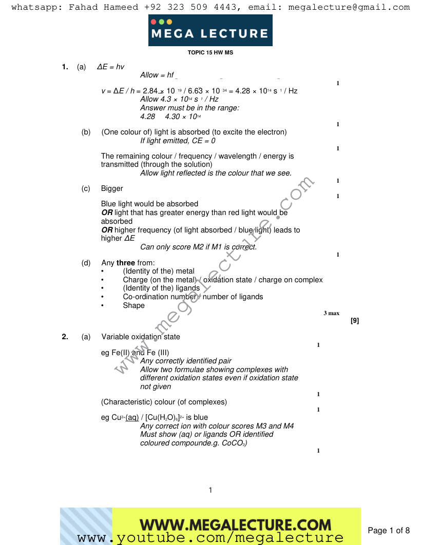 Page 1 of Marking scheme