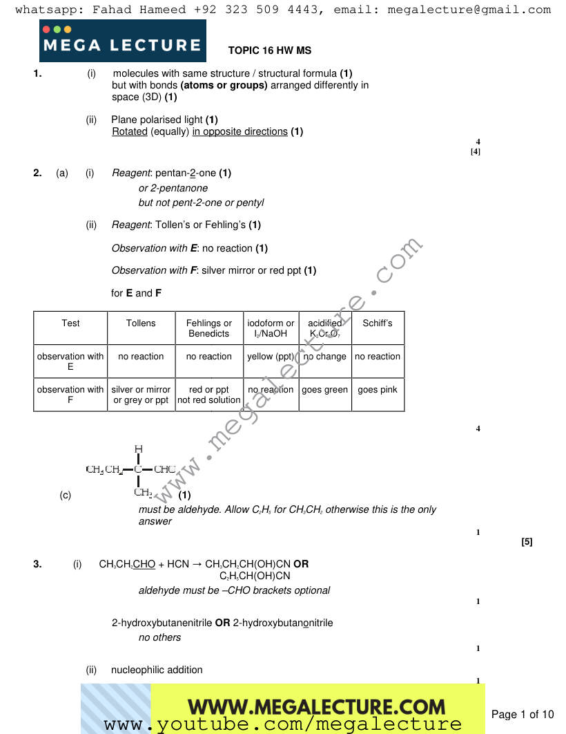 Page 1 of HW marking scheme