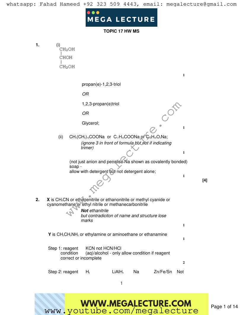 Page 1 of HW marking scheme