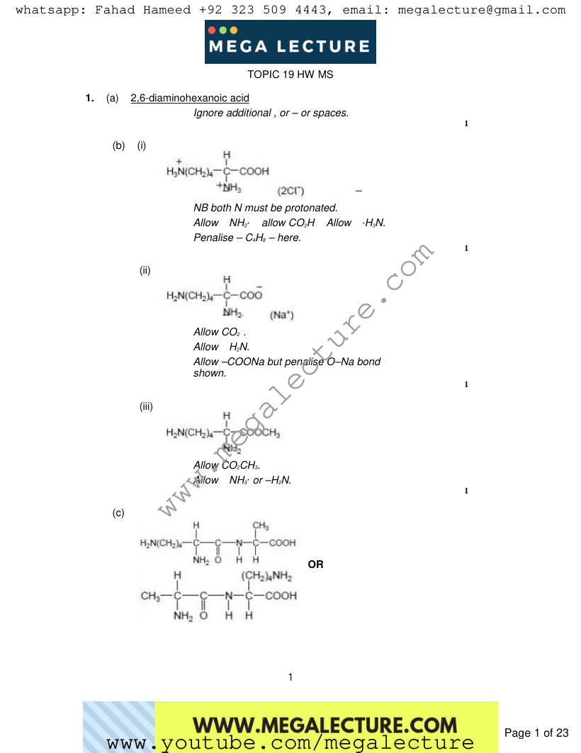 Page 1 of HW marking scheme
